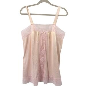 Vintage Vanity Fair Pink Lace Trim Babydoll Camisole Sleep Slip Top Tank M‎